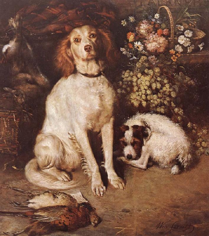 William Strutt Dogs with Flowers and game oil painting image
